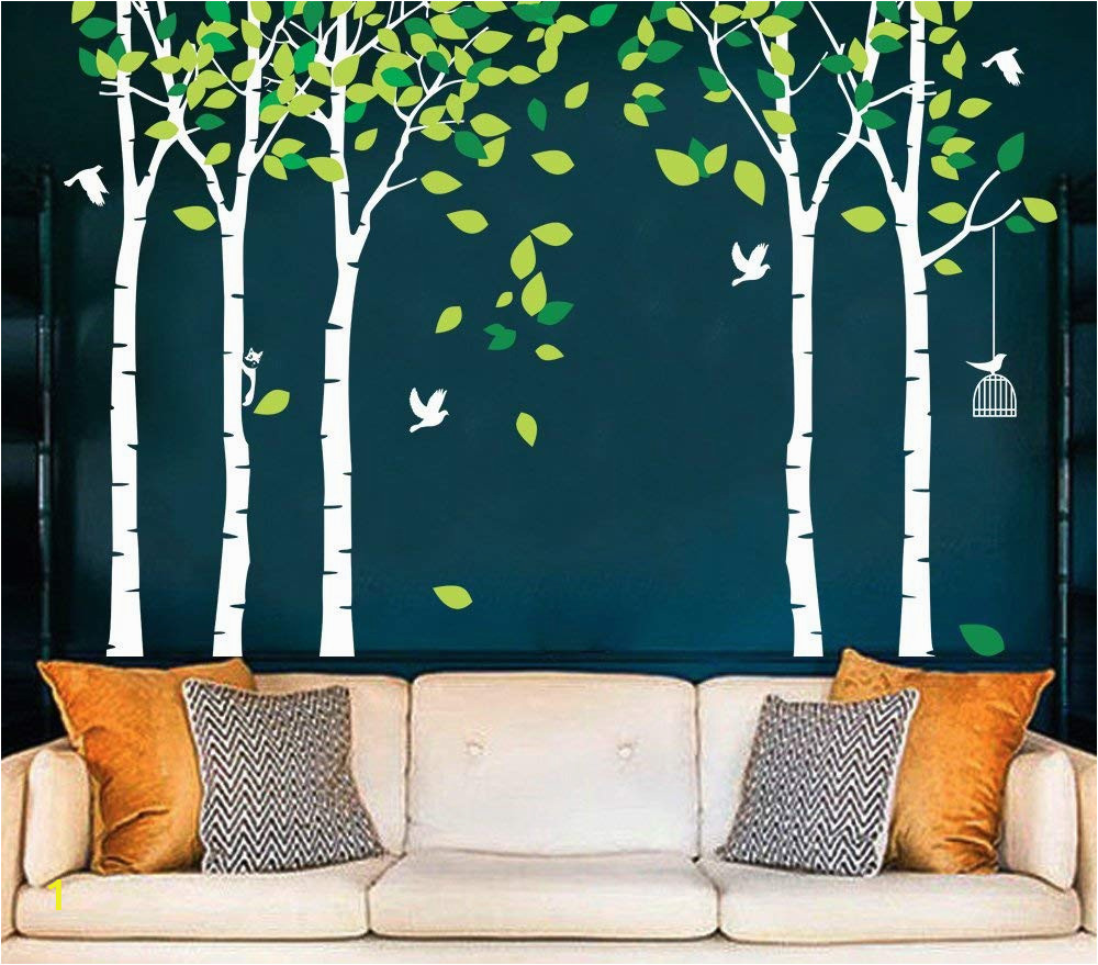 Black and White forest Wall Mural Fymural 5 Trees Wall Decals forest Mural Paper for Bedroom Kid Baby Nursery Vinyl Removable Diy Decals 103 9×70 9 White Green