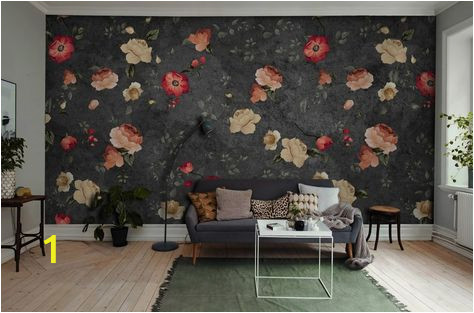 Black Floral Wall Mural Black Red Green Grunge Little Floral Wallpaper Mural