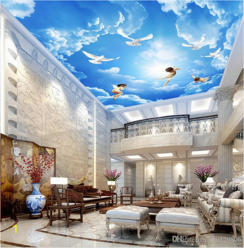 Blue Angels Wall Mural Wdbh 3d Ceiling Mural Wallpaper Custom Angels Blue Sky White Clouds Living Room Home Decor 3d Wall Murals Wallpaper for Walls 3 D Baby Wallpaper