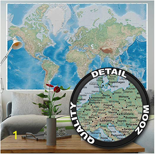 Blue World Map Wall Mural Mural – World Map – Wall Picture Decoration Miller Projection In Plastically Relief Design Earth atlas Globe Wallposter Poster Decor 82 7 X 55