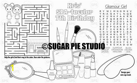 Boy Birthday Coloring Pages Spa Coloring Page Place Mat Childrens Birthday Activity Pdf or Jpeg File Legal Size