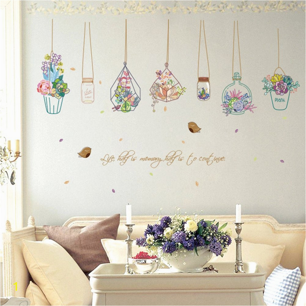 Brewster Home Fashions Wish Wall Mural Wall Decoration Wishing Vase Floral Wall Stickers for Bedroom Peel and Stick Wall Decals for Living Room by Adarl