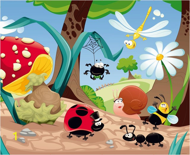Bubble Guppies Wall Mural Cartoon forest Life Insects Mushroom Wall Mural Non Woven Wallpaper