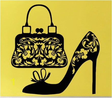 Butterfly High Heel Shoe Mural Vinyl Wall Art Black Beauty Shop Store Vinyl Wall Decal Lady S Bag Shoes Fashion