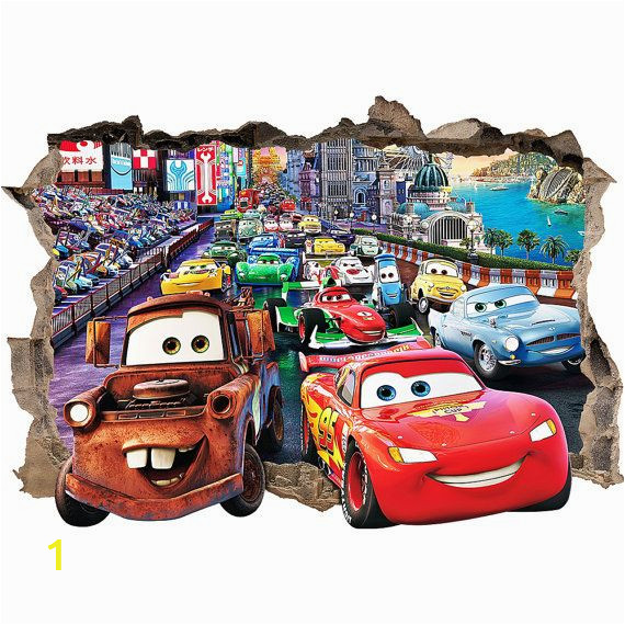 Cars 3 Wall Mural Disney Cars 3d Wall Sticker Smashed Bedroom Kids Decor Vinyl