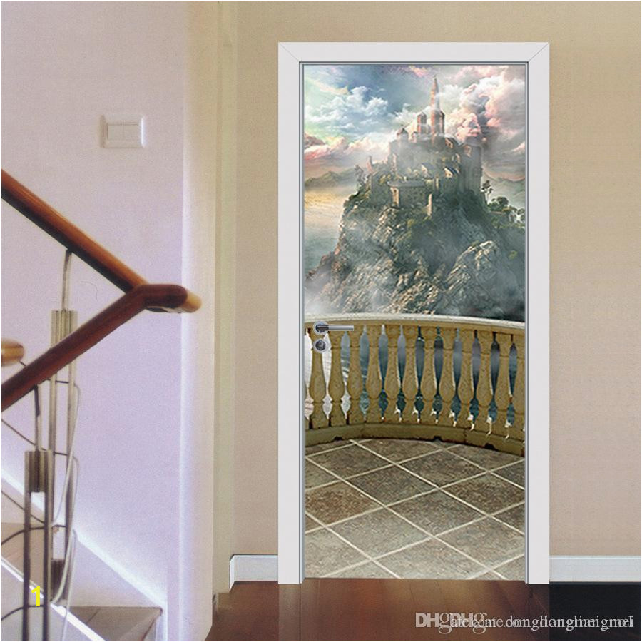 Castle Wall Art Mural Balcony Scenery Castle Door Wall Sticker Graphic Unique Mural Cosplay Gifts for Living Room Home Decoration Pvc Decal Paper Wn651