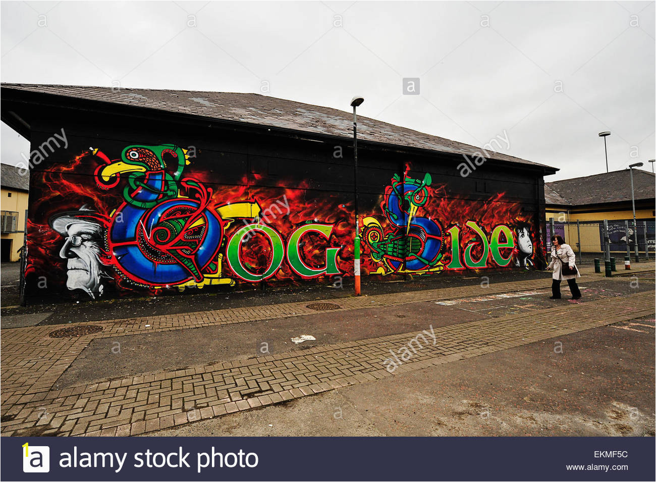 a wall mural in the bogside derry londonderry with celtic design and EKMF5C