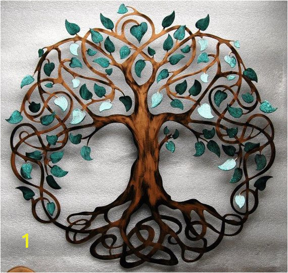 Celtic Mural Wall Art Teal Sparkle Leaf 28 Inch Diameter Tree Of Life Infinity