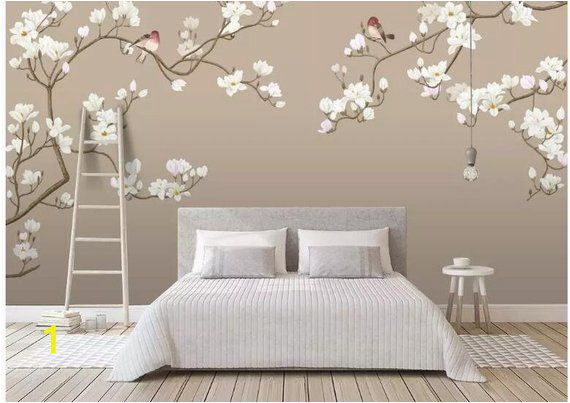 Cherry Blossom Mural On Walls Fine Brushwork Magnolia Blossom Chinoiserie Wallpaper Wall