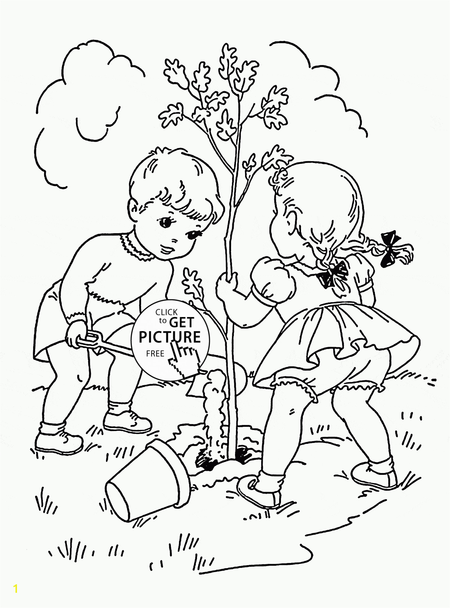 Child Face Coloring Page Children Plant Tree Coloring Page for Kids Spring Coloring
