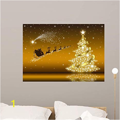 Christmas Vinyl Wall Murals Amazon Wallmonkeys Golden Christmas Card with Wall