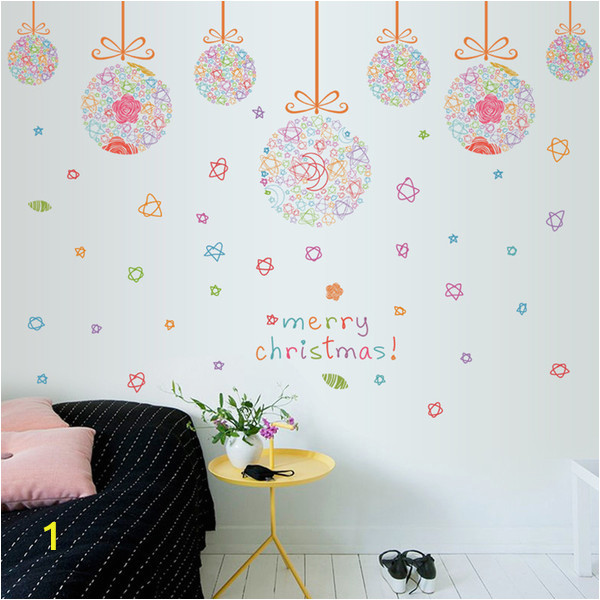 Christmas Wall Murals Uk Christmas Colorful Ball Pendant Window Glass Decor Wall Stickers Festival Living Room Bedroom Wall Art Mural Posters Wall Graphic Quote Wall Decal