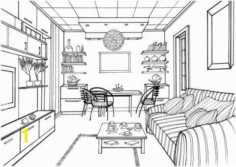 Coloring Pages Of Living Room Living Room with A Luminous Ball Coloring Page