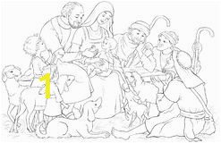 christmas nativity scene holy family baby jesus mary joseph shepherds coloring page vector cartoon christian illustration