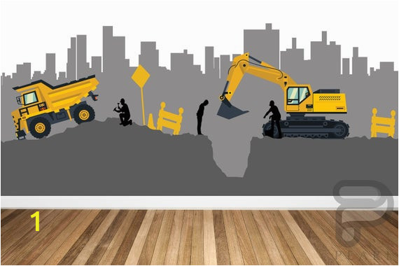 Construction Site Wall Mural Construction Site Wall Decal Boys Wall Mural Digger Machine Mural