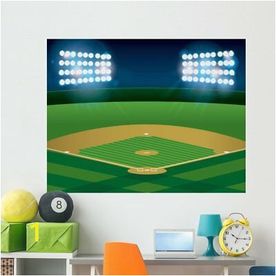 Baseball Softball Field Lit Wall Mural by Wallmonkeys