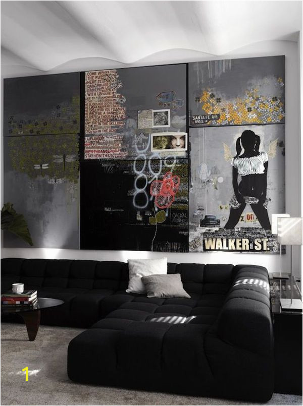 Decorating with Wall Murals Cool Bachelor Pad Living Room with Wall Art Design