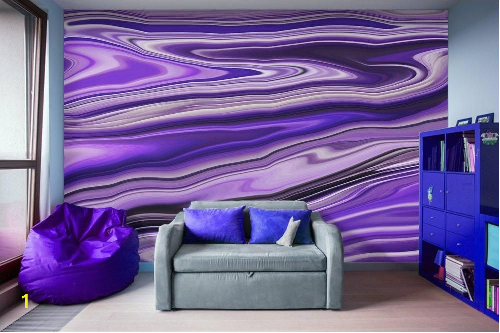 Digital Printing Wall Murals Purple Waves Abstract Art Digital Fluid Artwork Peel and