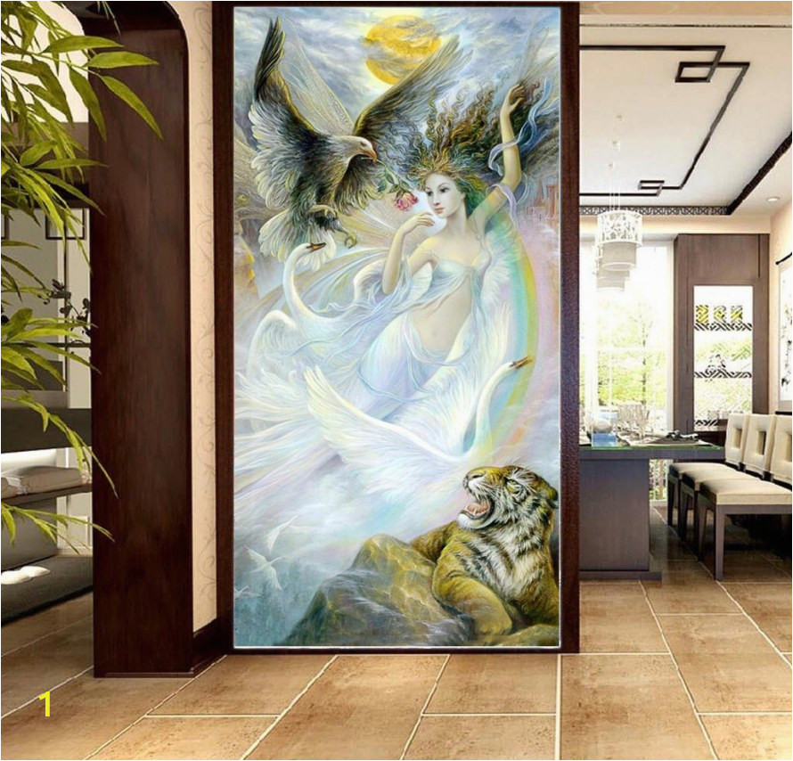 diy indoor waterfall 3d wallpaper y beauty girl with fierce tiger 3d character porch background wall beautifully decorated wallpaper mural of diy indoor waterfall