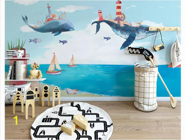 Diy Watercolor Wall Mural Papel De Parede 3d Wallpapers Custom Mural Wall Paper nordic Creative Watercolor Mediterranean Ocean Whale Children S Room Background High