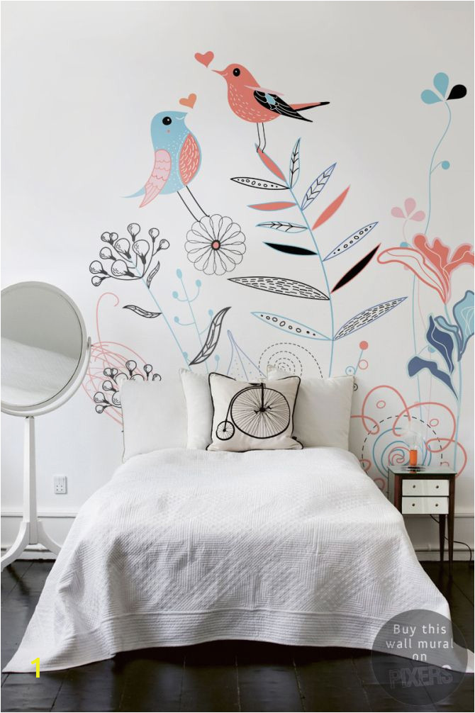 Diy Watercolor Wall Mural song Birds • Scandinavian Bedroom • Pixers • We Live to