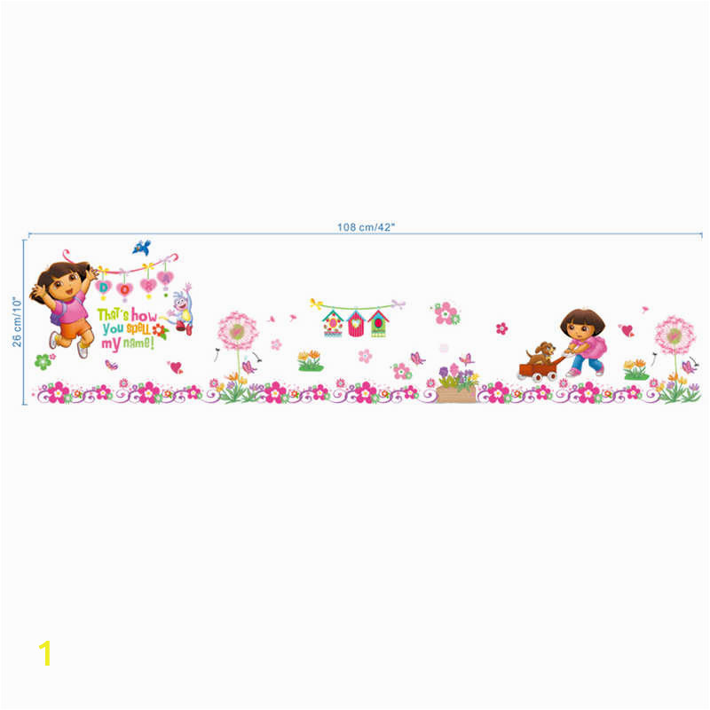 Dora the Explorer Wall Mural Dora the Explorer with Flowers Wall Stickers for Kids Room Baseboard Home Decoration Cartoon Nursery Mural Art Children S Decals