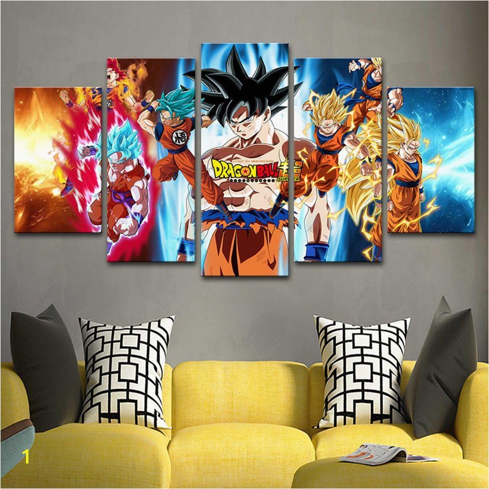 Dragon Ball Z Wall Mural 5 Panel Anime Dragon Z Ball Goku Modern Décor Canvas Wall Art Hd Print