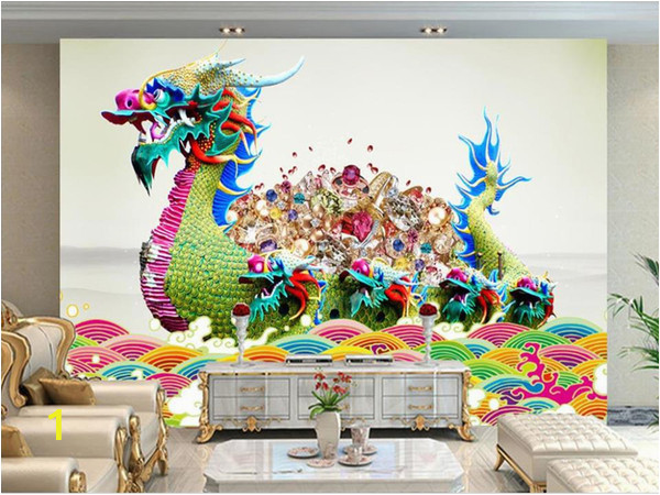 Dragon Wall Stickers Murals Custom Size 3d Wallpaper Living Room Mural Dragon Boat Gems Chinese Style Picture sofa Tv Background Wall Wallpaper Non Woven Sticker Wallpaper