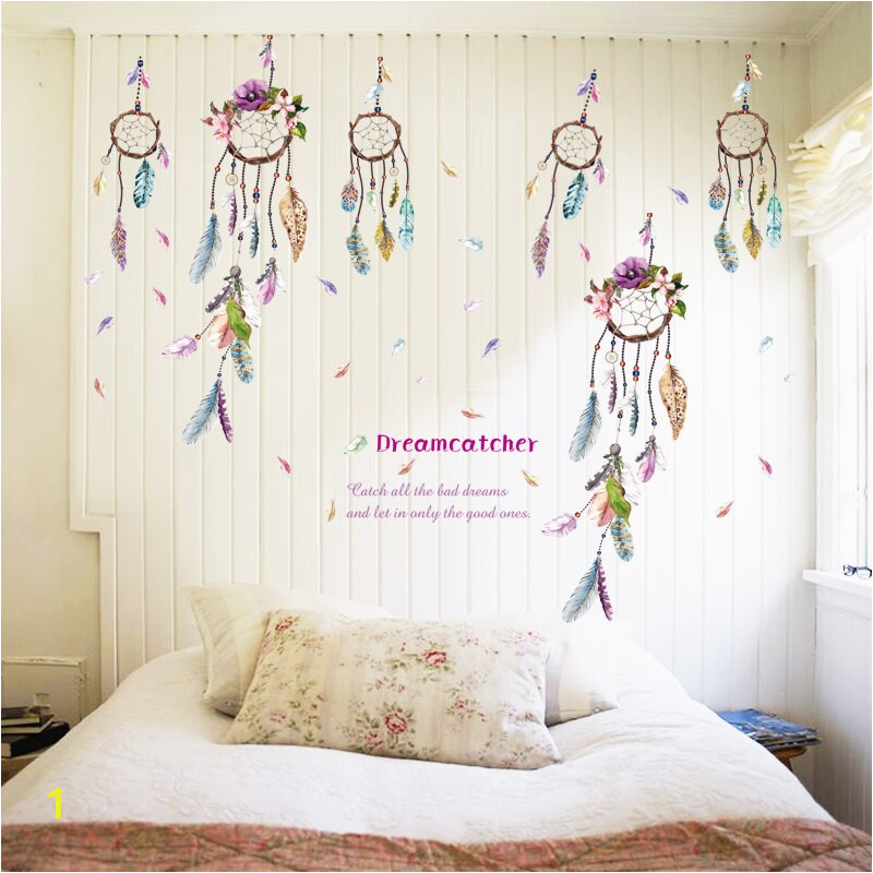 Colourful Feathers Dream Catcher Wall Art Stickers For fice Shop Study Room Home Decoration Diy Pvc