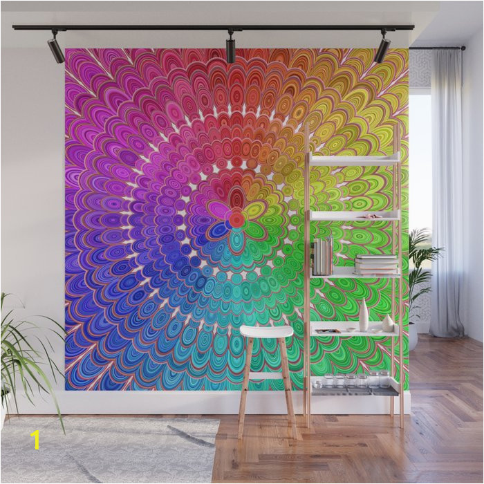 rainbow feather mandala wall murals