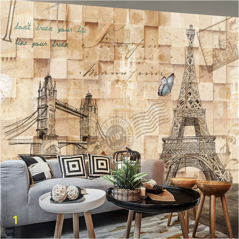 Eiffel tower Wall Mural Us $9 15 Off Beibehang Papel De Parede 3d Map Eiffel tower Retro Clothing Store Casual Cafe Restaurant Bar tooling Large Mural Wallpaper In