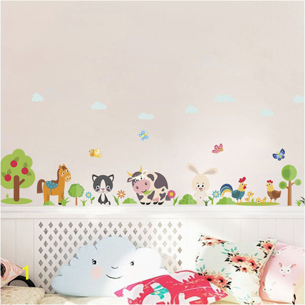 Farm Animal Wall Murals Lovely Animals Farm Wall Stickers for Home Decoration Kids Room Bedroom Cow Horse Pig Chicken Mural Art Pvc Wall Decals Tree Wall Stickers Tree Wall