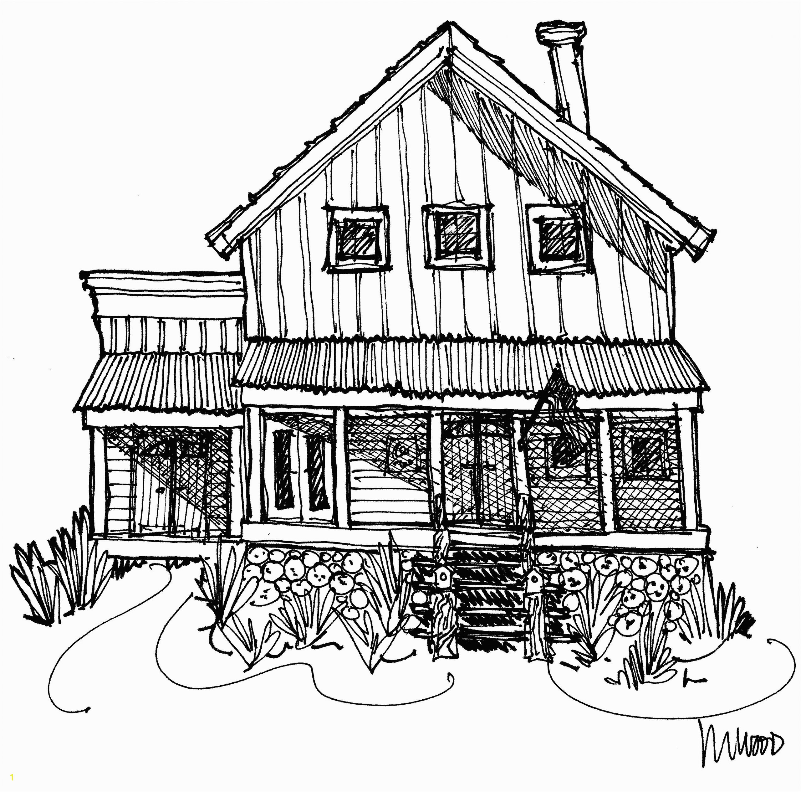 Farm House Coloring Pages My House & Studio In the Country Black Line Drawing Mwoodpen