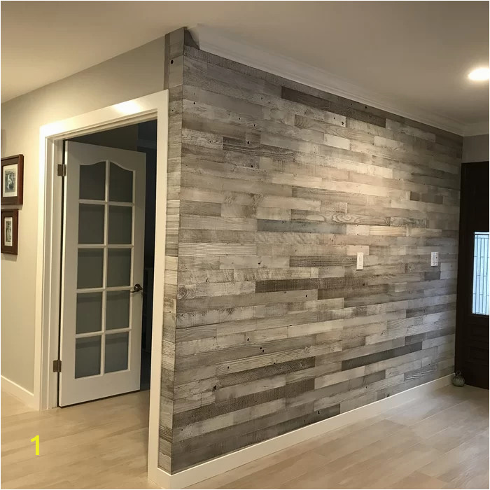 Faux Wood Wall Mural 3" Reclaimed Peel and Stick solid Wood Wall Paneling