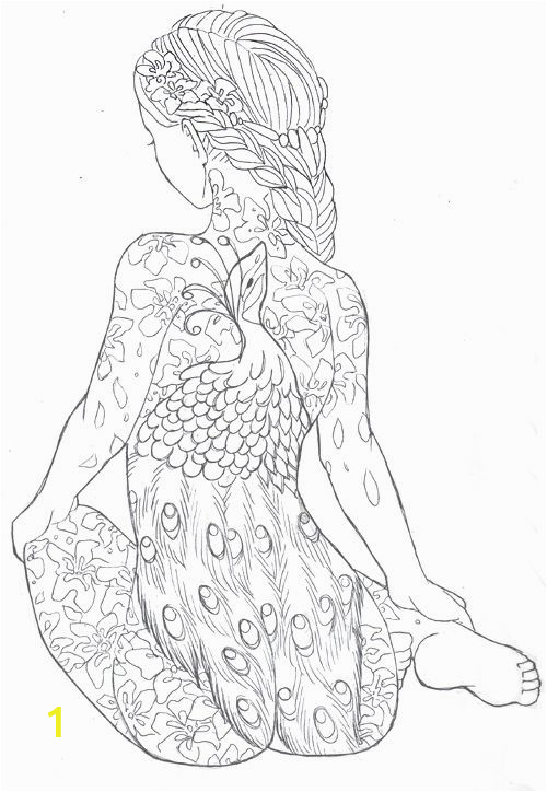 Female Tattoo Coloring Pages Girl with the Peacock Tattoo by Sanieaviantart Free