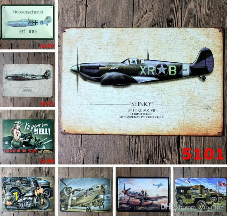 Fighter Jet Wall Mural Vintage Aircraft Retro Tin Metal Painting Sign Wall Decor Vintage Tin Poster Cafe Shop Bar Home Decor