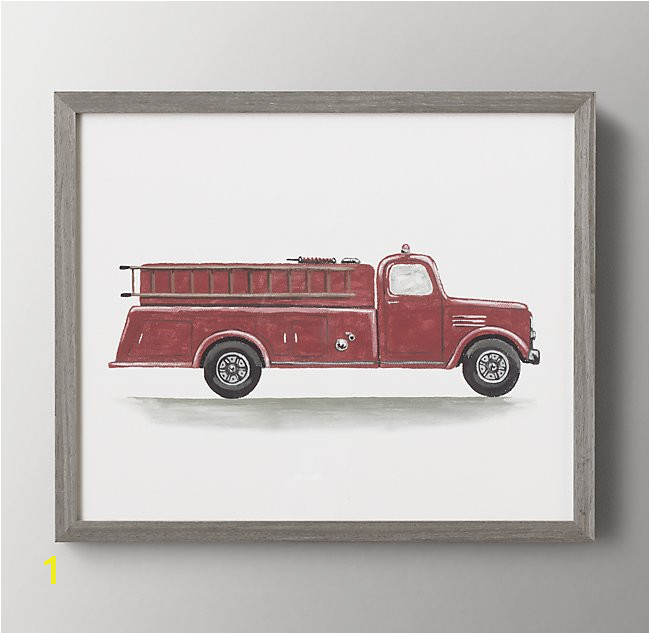 Fire Truck Wall Murals Watercolor Vintage Vehicle Art Fire Engine