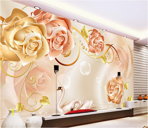 Floral Wall Murals Canada Custom Any Size New Custom 3d Beautiful Golden Rose 3d Tv Wall Mural Wall Papers for Tv Backdrop High Resolution Widescreen Wallpaper High Resolution