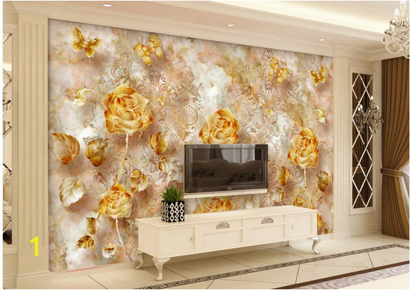 Floral Wall Murals Canada European Style Retro Gold Luxurious Rose Pattern butterfly Tv Wall Mural 3d Wallpaper 3d Wall Papers for Tv Backdrop Canada 2019 From