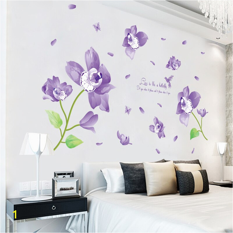 Fundecor fantasy violet flower wall stickers home decor living room bedroom kitchen bathroom wall decal