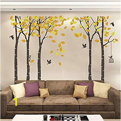Forest Wall Mural Nursery Fymural 5 Trees Wall Decal forest Mural Paper for Bedroom Kid Baby Nursery Vinyl Removable Diy Sticker 103 9×70 9 orange Brown