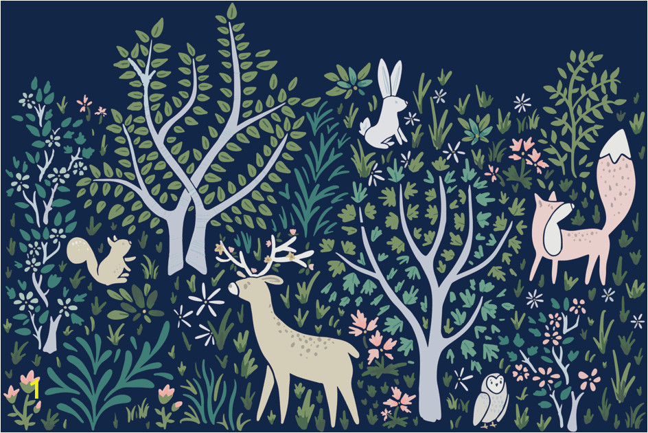 Forest Wall Mural Nursery Woodland forest Wall Mural In Navy