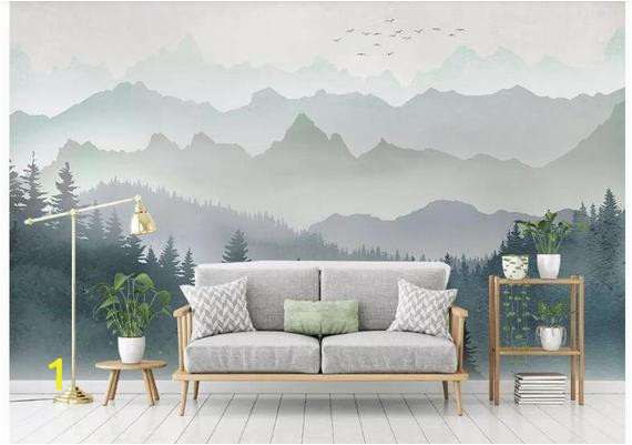 Forest Wall Mural Painting Oil Painting Abstract Mountains with forest Landscape