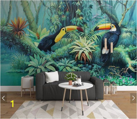 Forest Wall Mural Painting Tropical toucan Wallpaper Wall Mural Rainforest Leaves