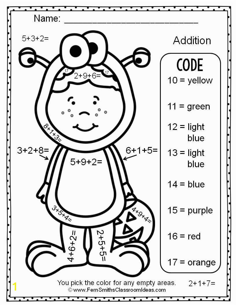 Free Color by Number Halloween Coloring Pages Free Color by Numbers Halloween Addition with Three Addends