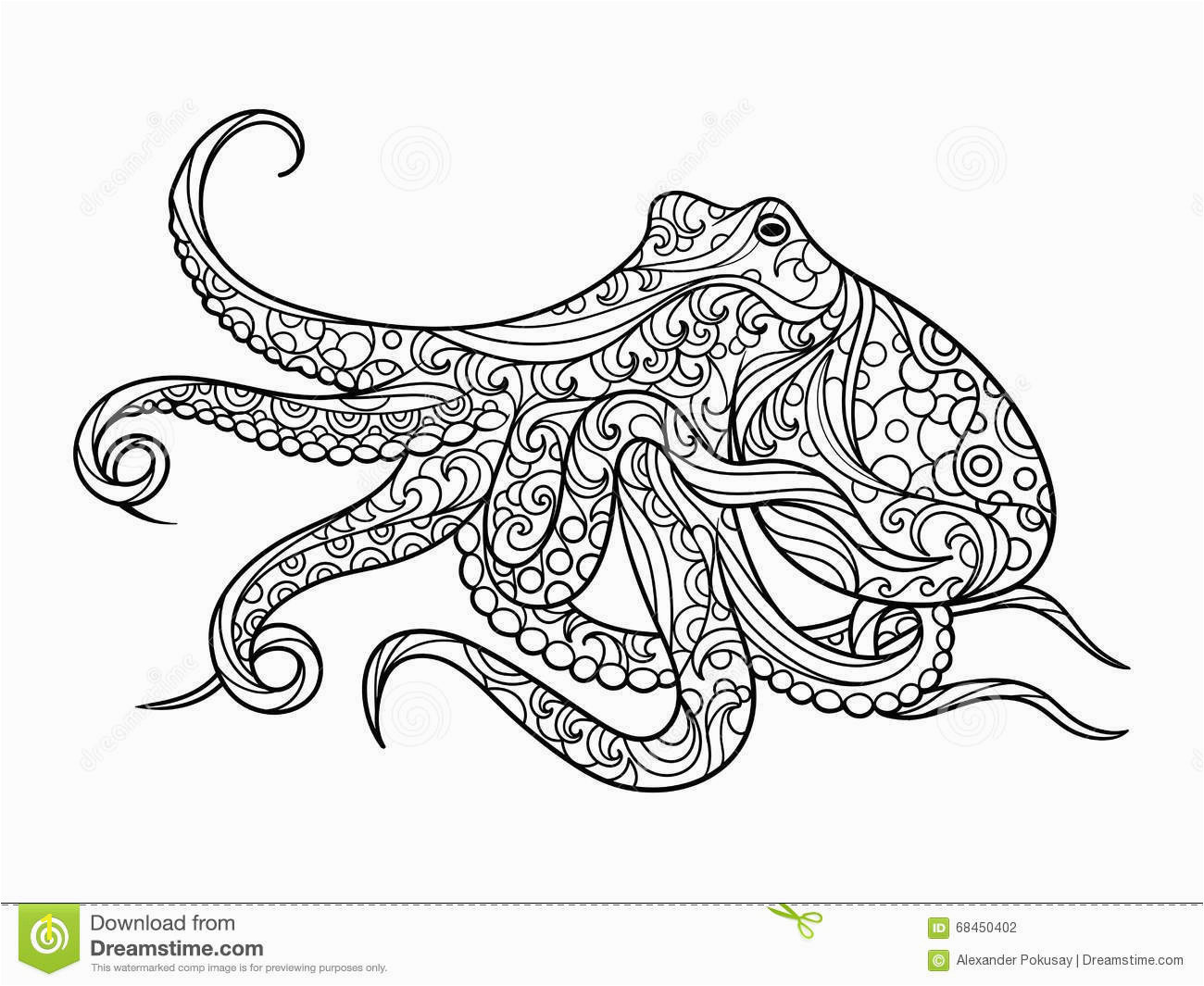 octopus coloring book adults vector sea animal illustration anti stress adult zentangle style black white