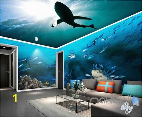 Full Room Wall Murals 3d Sharks Shadow Underwater Entire Room Wallpaper Wall