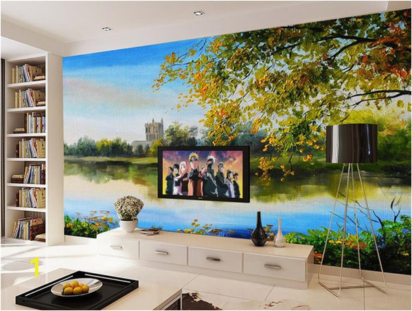 Full Size Wall Murals Custom Size 3d Wallpaper Living Room Mural Beautiful Lakeside Landscape Painting Picture sofa Tv Backdrop Wallpaper Non Woven Sticker High