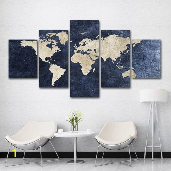 Full Wall Map Mural World Map Framed 5 Piece Canvas Wall Art Painting Wallpaper Poster Picture Print Decor