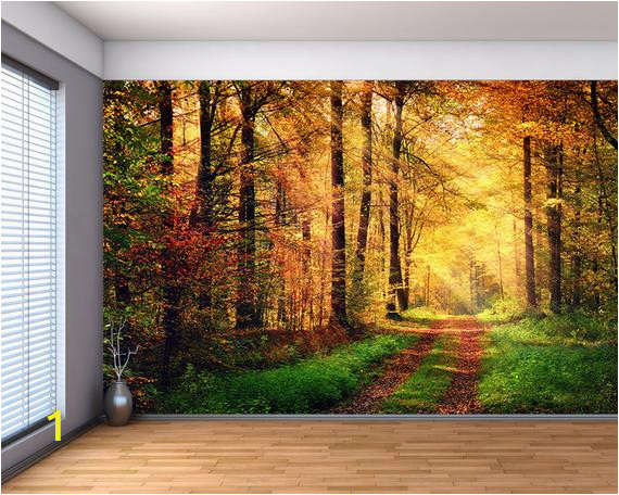 Glow In the Dark Wall Mural forest Sunshine forest Path Wall Mural Self Adhesive Vinyl Wallpaper Peel & Stick Fabric Wall Decal